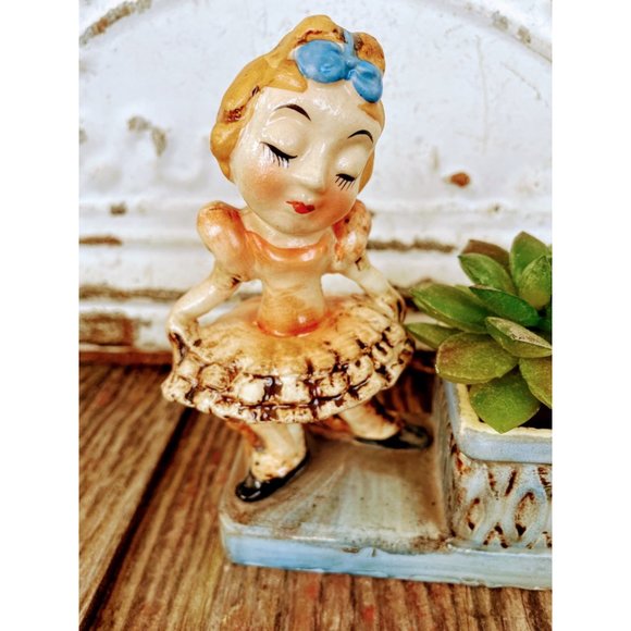 Vintage Shabby Ballerina Girl Planter Vase - Picture 9 of 12